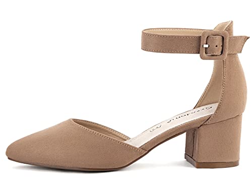 Greatonu Zapatos de Tacón Ancho Básico Popular Beige de Cita y Fiesta para Mujer Tamaño 39 EU