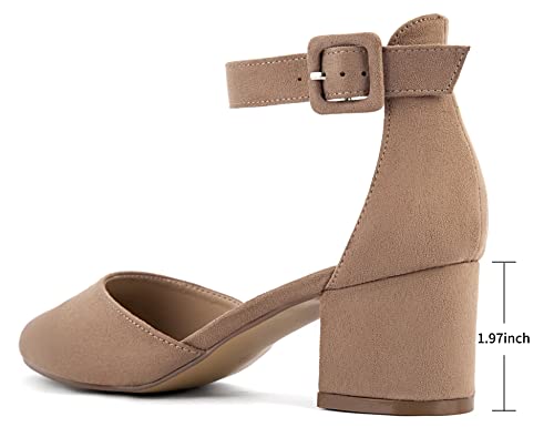 Greatonu Zapatos de Tacón Ancho Básico Popular Beige de Cita y Fiesta para Mujer Tamaño 39 EU