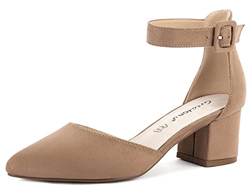 Greatonu Zapatos de Tacón Ancho Básico Popular Beige de Cita y Fiesta para Mujer Tamaño 39 EU