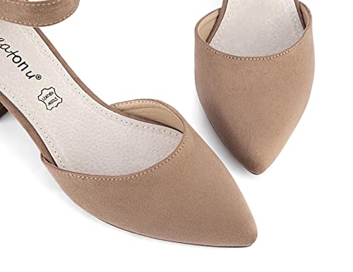 Greatonu Zapatos de Tacón Ancho Básico Popular Beige de Cita y Fiesta para Mujer Tamaño 39 EU