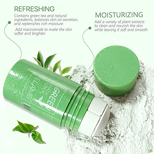 Green Tea Mask Stick for Face, Blackhead Remover Green Tea Purifying Clay Stick Mask, Mascarilla facial de limpieza profunda con control de aceite, control de aceite anti-acné y poros limpios para