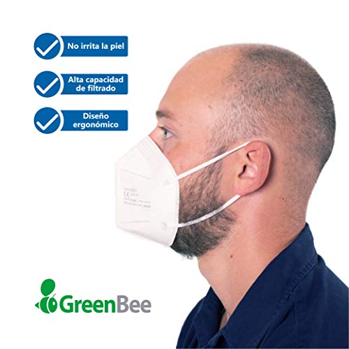 GreenBee Mascarillas FFP3 Homologadas - Mascarillas Higienicas Filtrantes de Partículas - Mascarilla Blanco de 5 Capas sin Válvula Contra el Polvo y Partículas de Calidad BFE≥98 - 25 Unidades