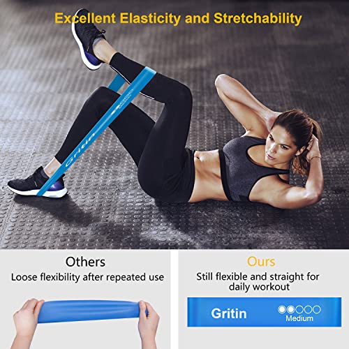 Gritin Bandas Elásticas Fitness/Bandas de Resistencia, Set de 5 Cintas Elásticas Fitness y Musculación de Látex Agradable a la Piel con Guía de Ejercicios de Español y Bolsa Almacenamiento