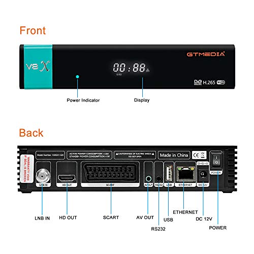 GTMEDIA V8X DVB-S / S2 / S2X Decodificador de Receptor de TV Satelital Digital con Wi-Fi Incorporado /1080P Full HD / FT Soporte CC CAM, Youtube, Ranura para Tarjeta CA, Biss Auto Roll