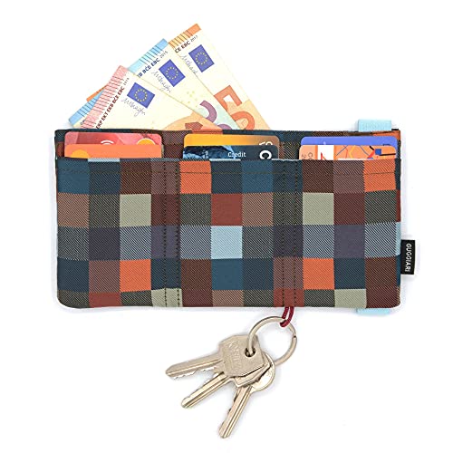 GUGGIARI® Tarjetero en Microfibra para Tarjetas de Crédito-Mini Cartera Anti RFID para Hombre-Billetera Ligera y Compacta-Billetes, Tarjetas, Llaves estarán Seguras en la Cartera Antirrobo(MultiCheck)