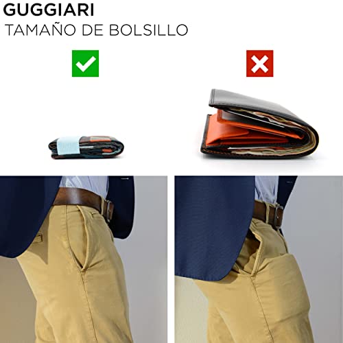 GUGGIARI® Tarjetero en Microfibra para Tarjetas de Crédito-Mini Cartera Anti RFID para Hombre-Billetera Ligera y Compacta-Billetes, Tarjetas, Llaves estarán Seguras en la Cartera Antirrobo(MultiCheck)