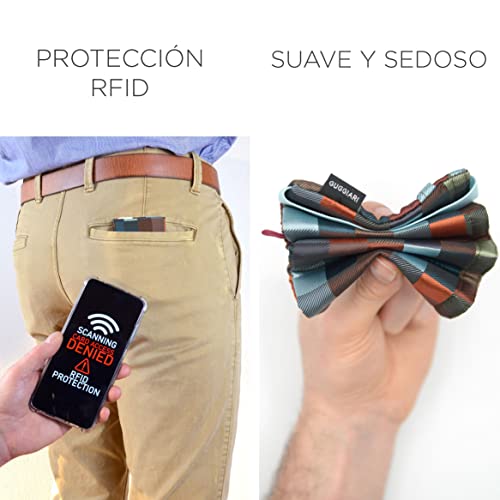 GUGGIARI® Tarjetero en Microfibra para Tarjetas de Crédito-Mini Cartera Anti RFID para Hombre-Billetera Ligera y Compacta-Billetes, Tarjetas, Llaves estarán Seguras en la Cartera Antirrobo(MultiCheck)