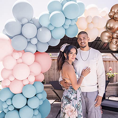 Guirnalda Globos de Arco de Globos, Rosa Pastel Azul con Globos de látex de Albaricoque Desnudo Gris para Revelar el Género, Bodas, Baby Shower, Compromiso, Cumpleaños, Decoraciones (Azul rosado)