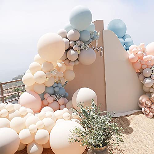 Guirnalda Globos de Arco de Globos, Rosa Pastel Azul con Globos de látex de Albaricoque Desnudo Gris para Revelar el Género, Bodas, Baby Shower, Compromiso, Cumpleaños, Decoraciones (Azul rosado)