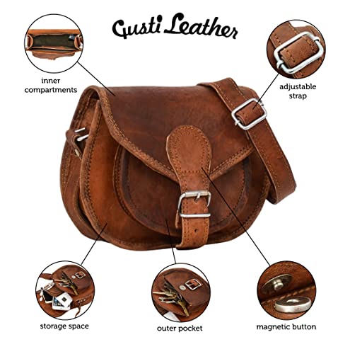 Gusti Cuero nature Claire Bolso Bandolera Vintage Retro Cuero de Cabra Hebilla Elegante Unisex Marrón Práctico Elegante Auténtico Regalo K53b