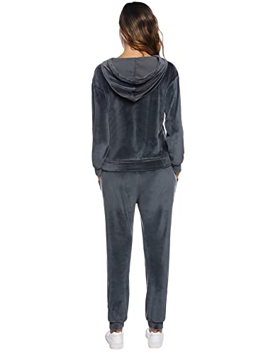 Gyabnw Conjunto Chándal de Terciopelo Mujer Conjunto Deportivo de 2 Piezas Conjuntos de Sudadera con Capucha y Pantalón Largo Pijamas Suave de Terciopelo Mujer para Primavera Otoño Invierno, Gris, XL