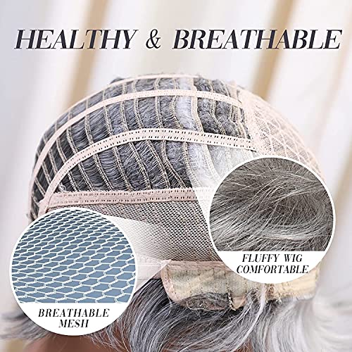 HAIRCUBE Pelucas de pelo humano de peluca natural corta para mujer pelucas de pelucas de pelucas gris a blanco para blanco