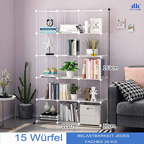 Hallo Home® Sistema de Estante enchufable Estante Hecho de Alambre de Metal Estante de Almacenamiento Estante para Libros gabinete Organizador de Juguetes 15 Cubos Blanco