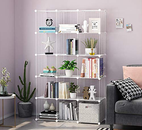 Hallo Home® Sistema de Estante enchufable Estante Hecho de Alambre de Metal Estante de Almacenamiento Estante para Libros gabinete Organizador de Juguetes 15 Cubos Blanco