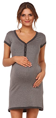 HAPPY MAMA. Para Mujer camisón premamá Embarazo Lactancia Escote de Pico. 981p (Mezcla De Grises, 38-40, L)