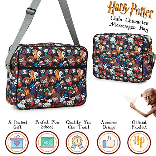 Harry Potter Mochila Bandolera para Colegio Viajes, Bolsa de Mensajero Estampado Chibi, Articulos de Harry Potter Oficiales, Regalos para Niños y Adolescentes