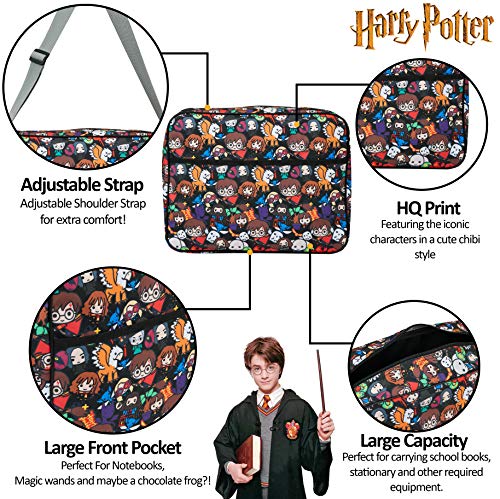 Harry Potter Mochila Bandolera para Colegio Viajes, Bolsa de Mensajero Estampado Chibi, Articulos de Harry Potter Oficiales, Regalos para Niños y Adolescentes