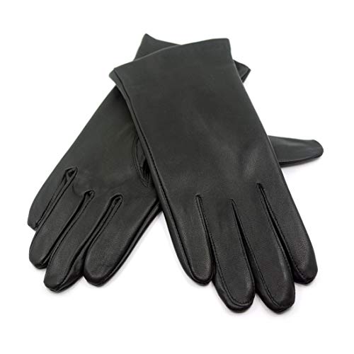 Harssidanzar Mujer Guantes Italianos De Cuero De Piel De Cordero De Lujo Con Forro Polar, Negro, L