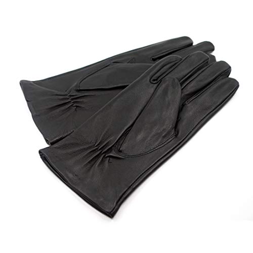 Harssidanzar Mujer Guantes Italianos De Cuero De Piel De Cordero De Lujo Con Forro Polar, Negro, L