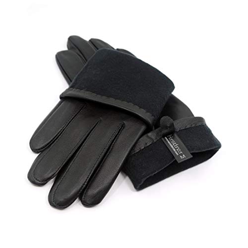 Harssidanzar Mujer Guantes Italianos De Cuero De Piel De Cordero De Lujo Con Forro Polar, Negro, L