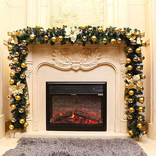 harupink 1,8 m de guirnalda navideña artificial con lazo dorado y adornos florales para escaleras, chimenea, porche, decoración para árbol de Navidad (1 unidad), color amarillo