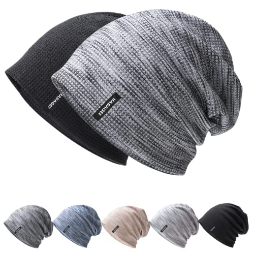 HASAGEI Gorro de punto para hombre y mujer, ligero y suave, ideal para primavera, otoño e invierno, Negro y gris oscuro., Talla única