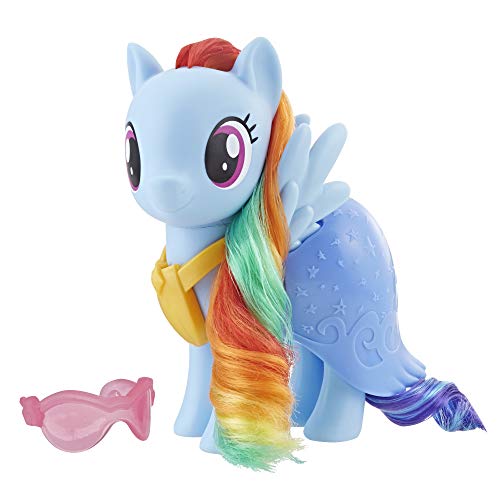 Hasbro E5610 My Little Pony Rainbow Dash Snap-on Fashion Figura con falda, camiseta y gafas de sol, 15 cm