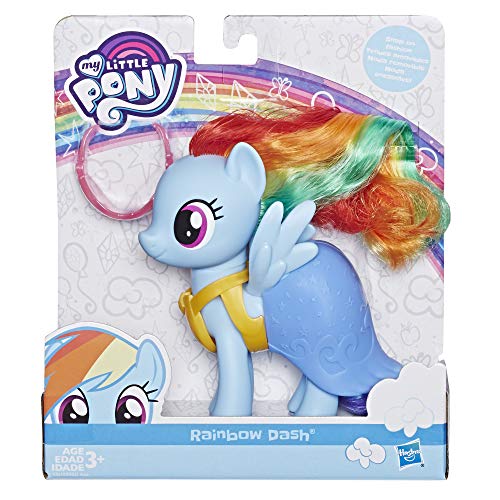 Hasbro E5610 My Little Pony Rainbow Dash Snap-on Fashion Figura con falda, camiseta y gafas de sol, 15 cm