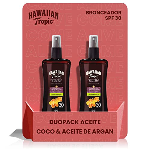 Hawaiian Tropic Aceite Solar - Duopack Spray Aceite Bronceador acelerador del bronceado SPF 30 - 200 ml - 2 unidades