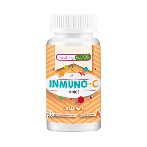 Healthy Fusion Vitamina C Pura para Niños, Mantiene las Defensas Fuertes, Cuida el Sistema Inmunológico y Protege la Piel, Deliciosos Comprimidos Masticables Blanco, Sabor a Naranja, 60 Unidades