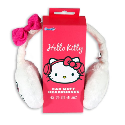 Hello Kitty HK8903W - Orejeras Tejidas para Audio con Diadema y Conector de 3.5 mm, Color Blanco