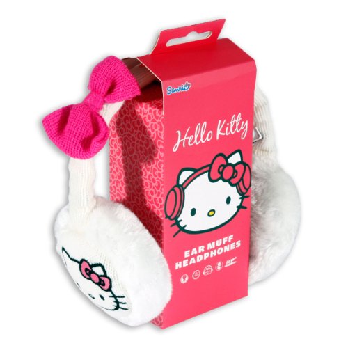 Hello Kitty HK8903W - Orejeras Tejidas para Audio con Diadema y Conector de 3.5 mm, Color Blanco