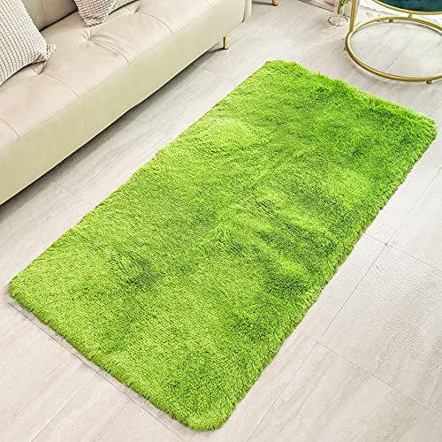 HETOOSHI alfombras mullidas de Interior súper Suaves y mullidas de Terciopelo Linda Alfombra de Dormitorio mullidaAdecuado para salón Dormitorio baño sofá Silla cojín（Verde 80 x 120 cm）