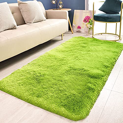 HETOOSHI alfombras mullidas de Interior súper Suaves y mullidas de Terciopelo Linda Alfombra de Dormitorio mullidaAdecuado para salón Dormitorio baño sofá Silla cojín（Verde 80 x 120 cm）