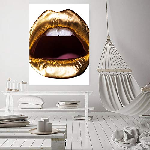 HJKLP Posters para Pared Pinturas en Lienzo de Labios Dorados Moda Mujer Arte de Pared Maquillaje Chicas Poster e Impresiones Cuadros de Pared para Decoracion del hogar 50x70cm x1 Sin Marco