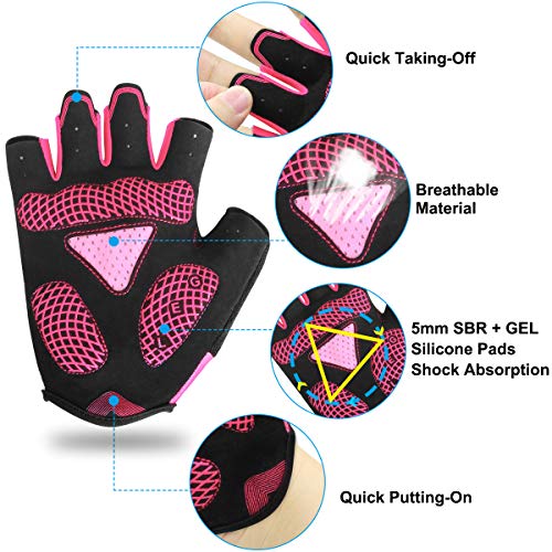 HNOOM Guantes Ciclismo, Guantes MTB para Hombre Mujeres, Guantes Bicicleta Montaña Antideslizante, Transpirable Guantes de Dedo Medio para MTB Bicicleta Bici (Rosa, M)