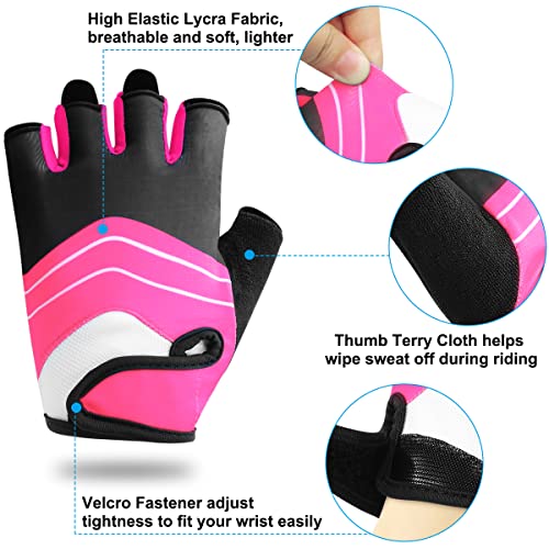 HNOOM Guantes Ciclismo, Guantes MTB para Hombre Mujeres, Guantes Bicicleta Montaña Antideslizante, Transpirable Guantes de Dedo Medio para MTB Bicicleta Bici (Rosa, M)