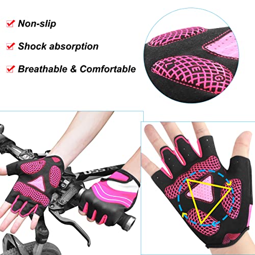 HNOOM Guantes Ciclismo, Guantes MTB para Hombre Mujeres, Guantes Bicicleta Montaña Antideslizante, Transpirable Guantes de Dedo Medio para MTB Bicicleta Bici (Rosa, M)