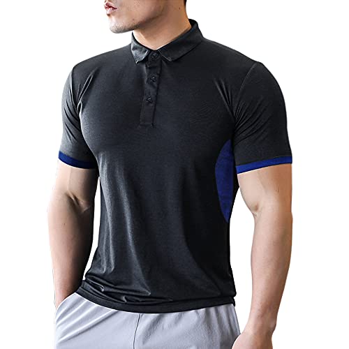 Hombres Deportes Manga Corta Camisetas de Polo Ajuste seco Golf Camisa Humedad Mecha Tops Negro M