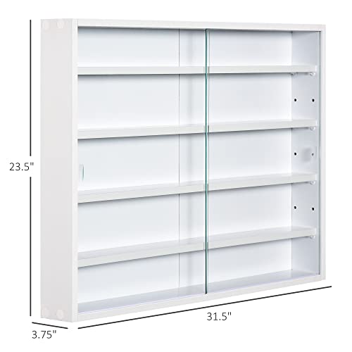 HOMCOM Vitrina de Pared Vitrina de Madera con Estantes Ajustables y 2 Puertas Correderas de Vidrio para Colecciones Perfumes Figuras de Decoración 80x9,5x60 cm Blanco