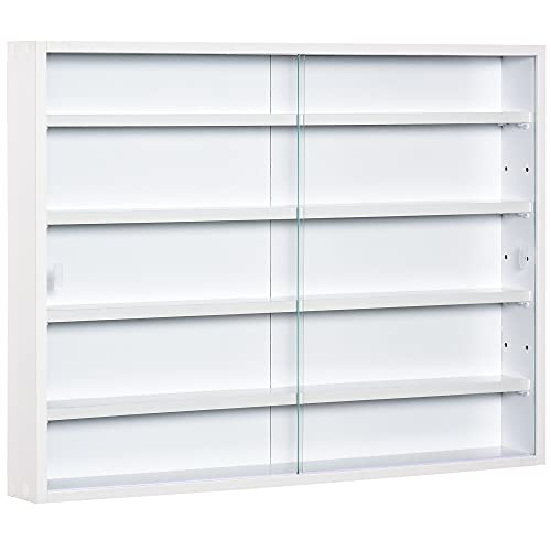 HOMCOM Vitrina de Pared Vitrina de Madera con Estantes Ajustables y 2 Puertas Correderas de Vidrio para Colecciones Perfumes Figuras de Decoración 80x9,5x60 cm Blanco