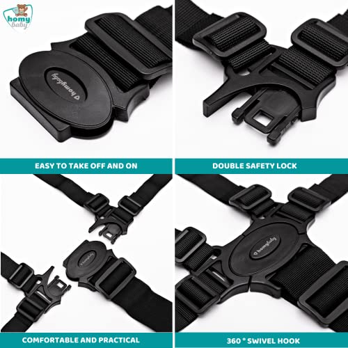 HOMYBABY® Arnes bebe 5 puntos | Anclaje cinturon seguridad niños | Arnes para bebes | Tronas, silla coche y carro bebe | Arnes seguridad silla niño | Enganches bicicleta niño | Correa niños universal