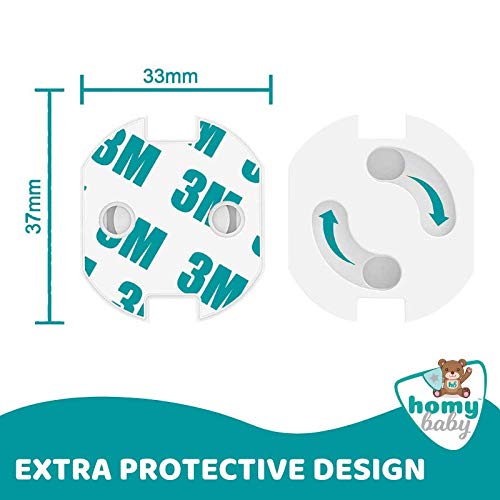 HOMYBABY® Protector enchufes para bebes y niños [20pcs] - Kit Seguridad Bebe - Producto Certificado (CE) - Cubre Enchufes - Tapa enchufes bebe con mecanismo de giro + adhesivo 3M