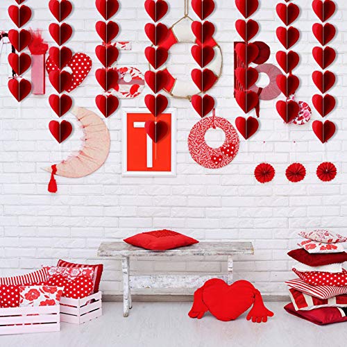 HOWAF Decoración de San Vatentín, Guirnalda de 3D Corazón Roja, Pancarta de corazón para San Valentín, Compromiso, Aniversario y Fiesta de Cumpleaños Boda Fondo De Foto