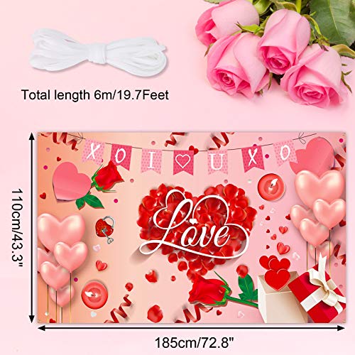 HOWAF Grande Corazón Rojo Rosa Pancarta para Decoración Romántica, Te Amo Pancarta de Tela para San Valentín Bodas Decoración de Fondo Pared Casa Interior, Exterior Decoración Romántica 4.9 * 3.3 Pies