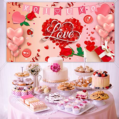 HOWAF Grande Corazón Rojo Rosa Pancarta para Decoración Romántica, Te Amo Pancarta de Tela para San Valentín Bodas Decoración de Fondo Pared Casa Interior, Exterior Decoración Romántica 4.9 * 3.3 Pies