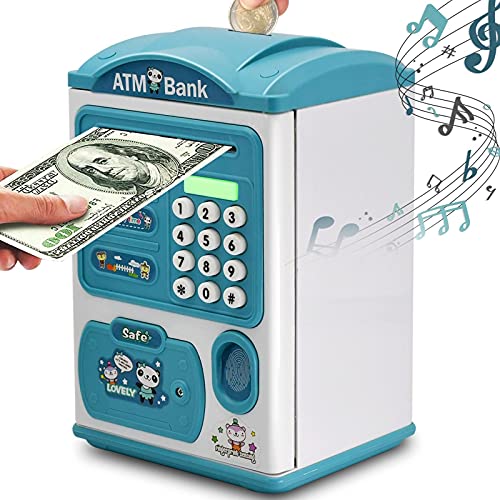 Hucha para niños, electrónica, cajero automático, hucha, hucha, caja de ahorro de dinero, con contraseña, huella digital, función de desplazamiento automático, música, regalos para niñas, niños, niños