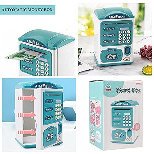 Hucha para niños, electrónica, cajero automático, hucha, hucha, caja de ahorro de dinero, con contraseña, huella digital, función de desplazamiento automático, música, regalos para niñas, niños, niños