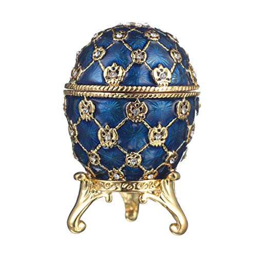 huevo de coronación ruso de Estilo Faberge / caja de joya con carruaje y el Águila imperial 6,5 cm azul