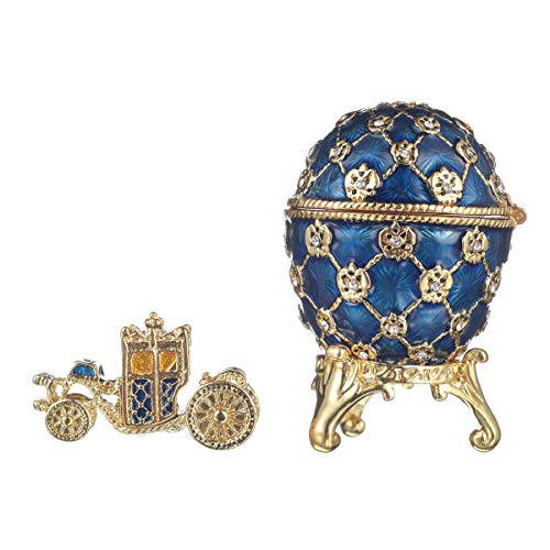 huevo de coronación ruso de Estilo Faberge / caja de joya con carruaje y el Águila imperial 6,5 cm azul